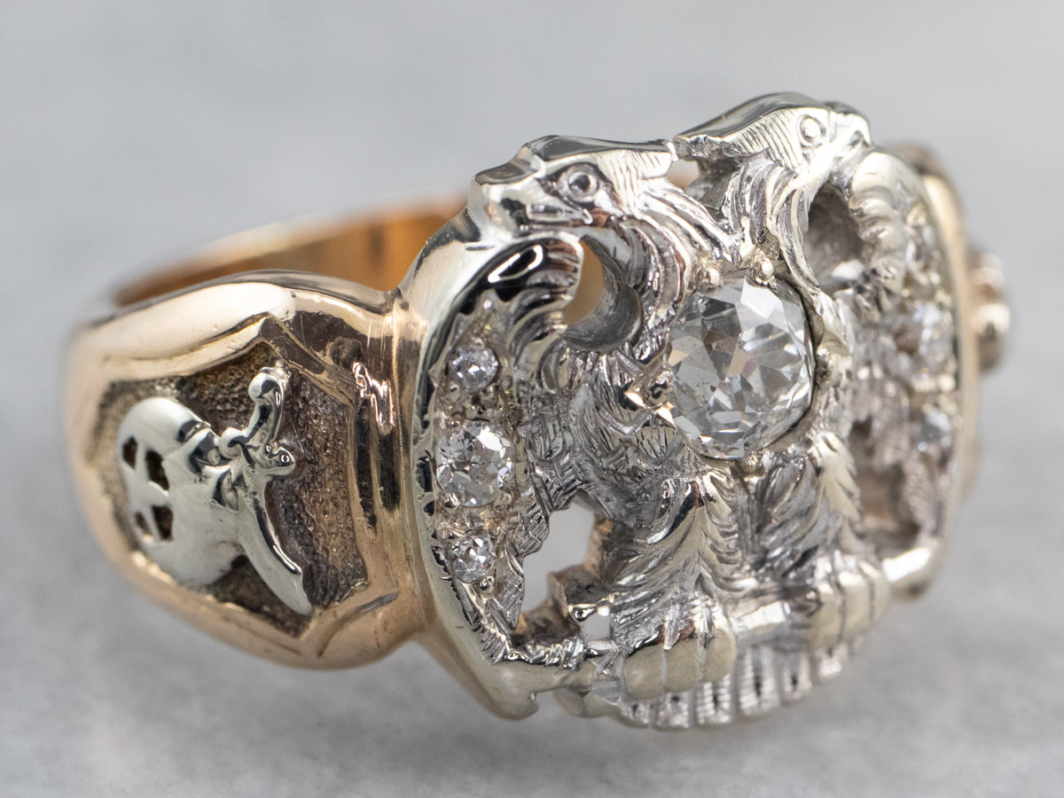 Old Mine Cut Diamond Masonic Ring