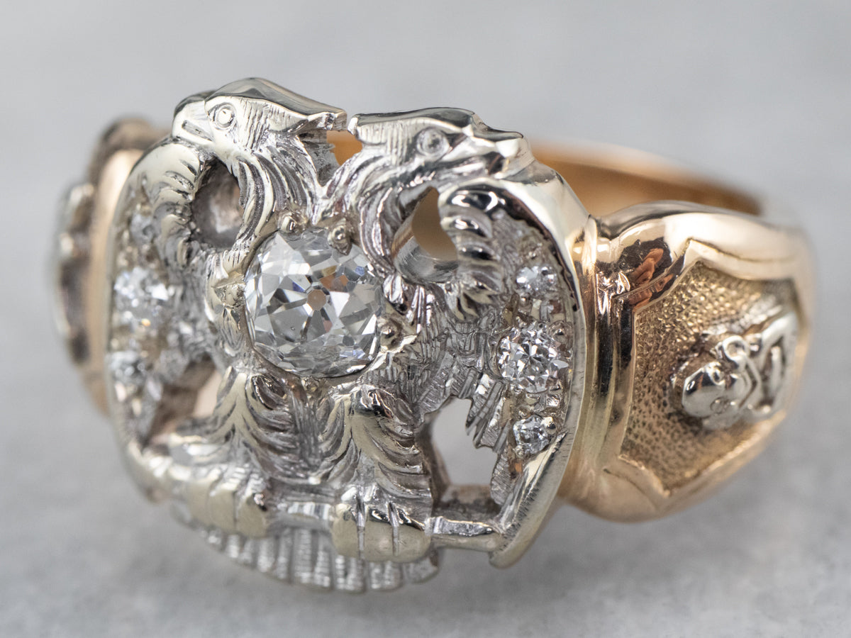 Old Mine Cut Diamond Masonic Ring