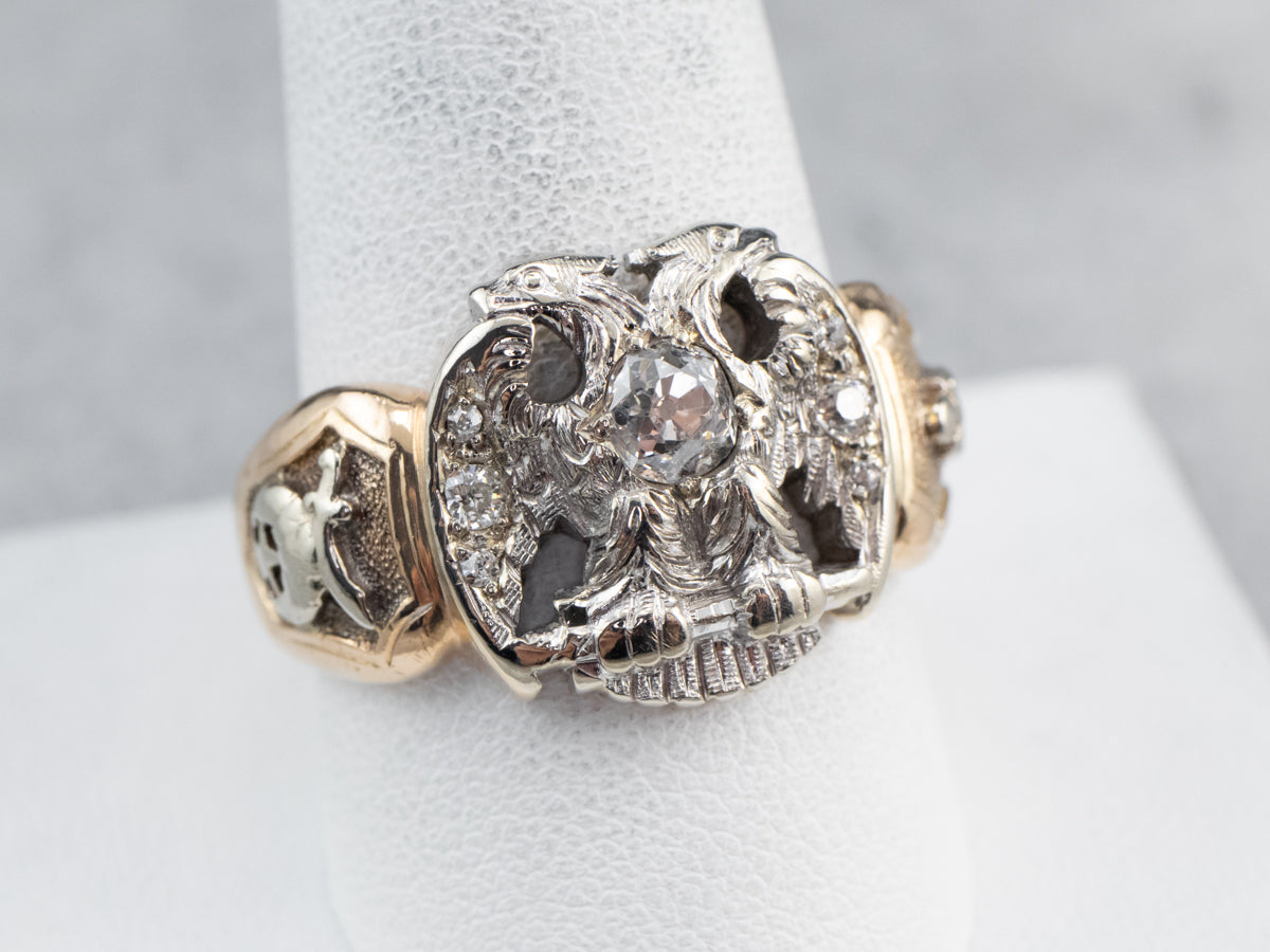 Old Mine Cut Diamond Masonic Ring