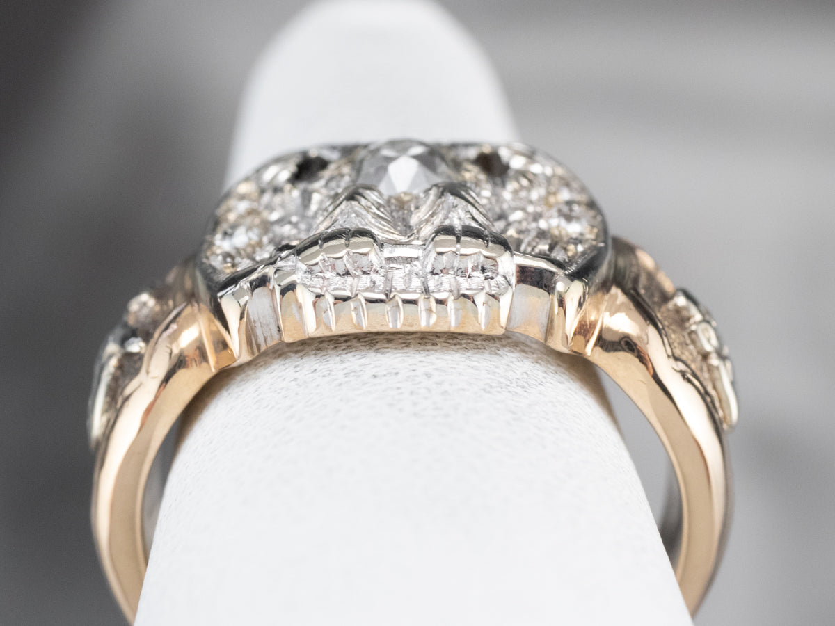 Old Mine Cut Diamond Masonic Ring