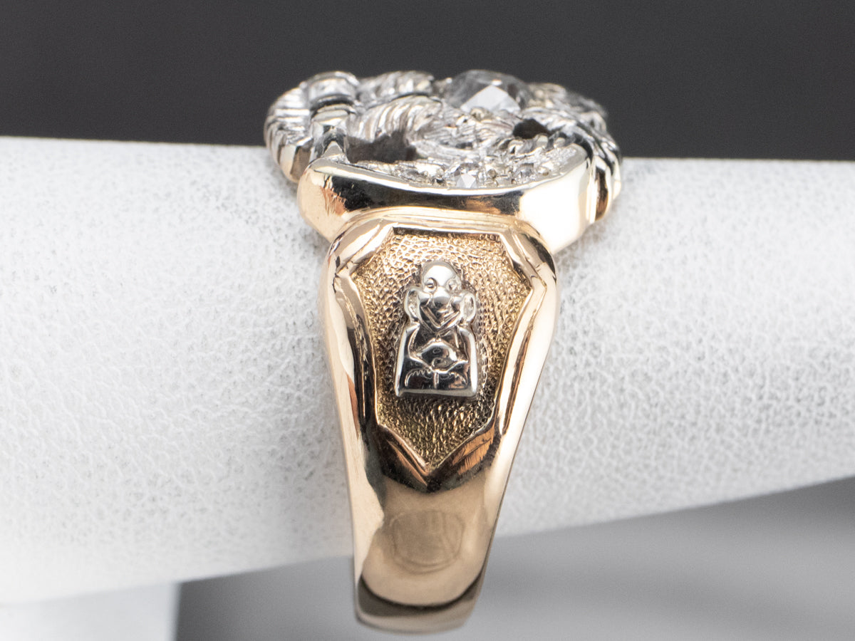 Old Mine Cut Diamond Masonic Ring