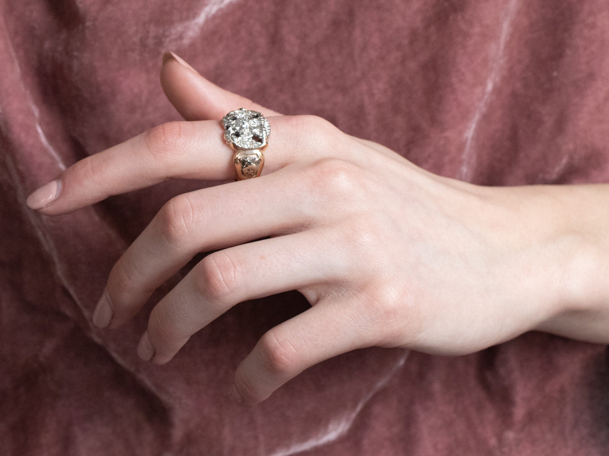 Old Mine Cut Diamond Masonic Ring