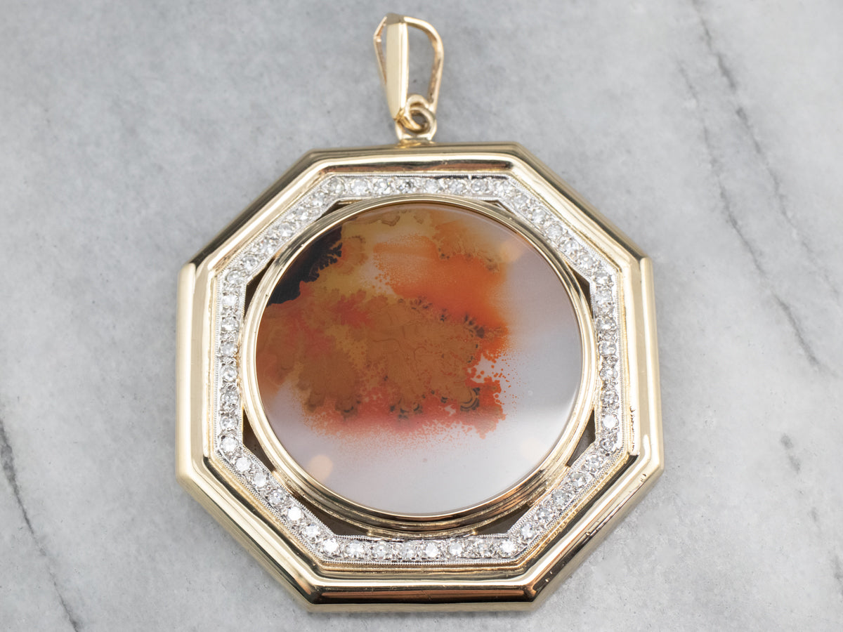 Diamond Shazar Stone Agate Halo Pendant