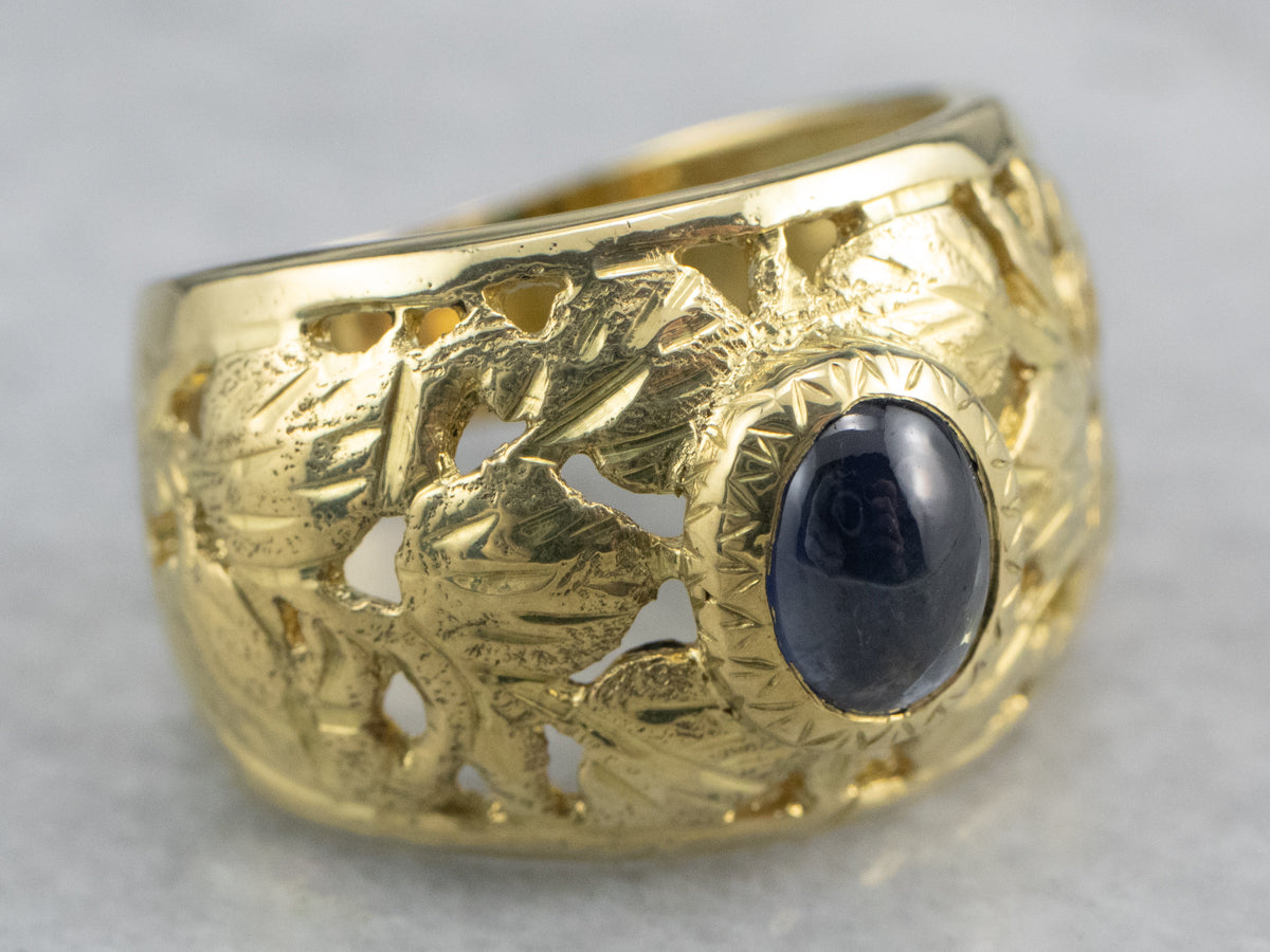 Botanical Sapphire Cabochon Solitaire Ring