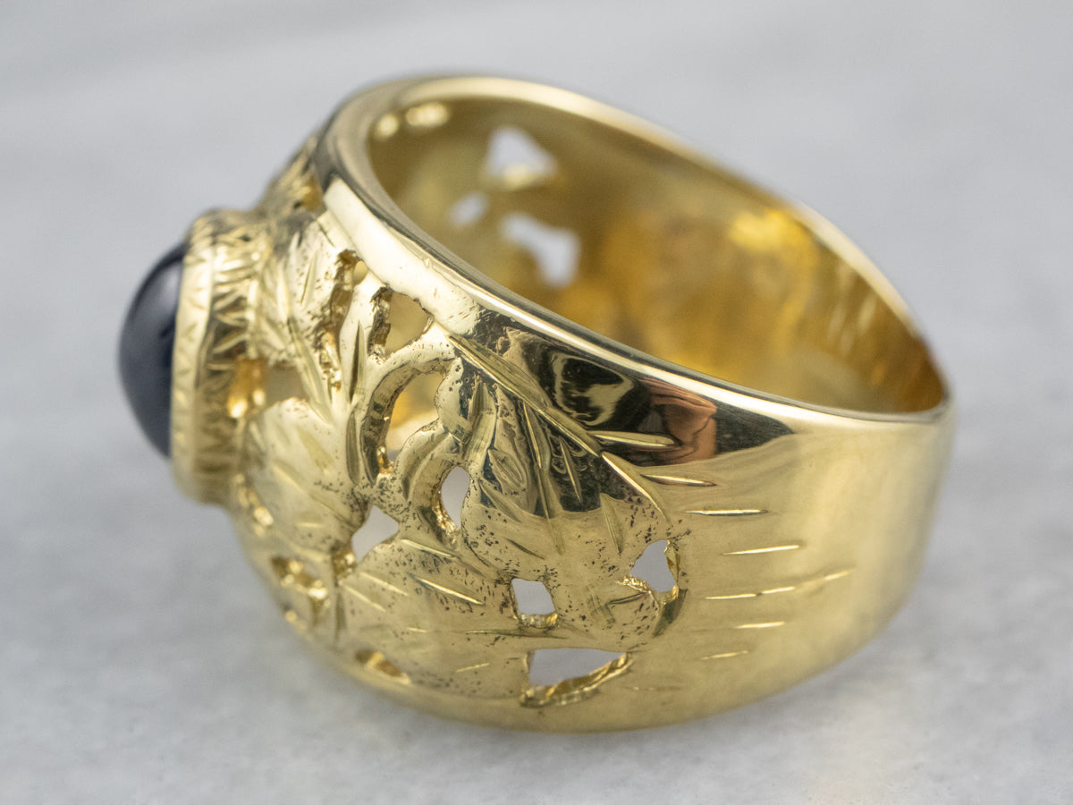 Botanical Sapphire Cabochon Solitaire Ring