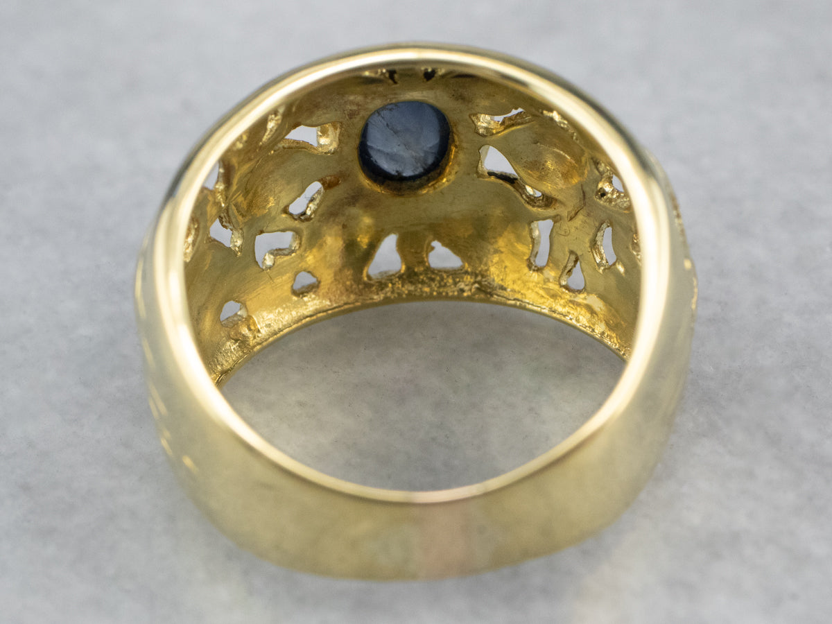 Botanical Sapphire Cabochon Solitaire Ring