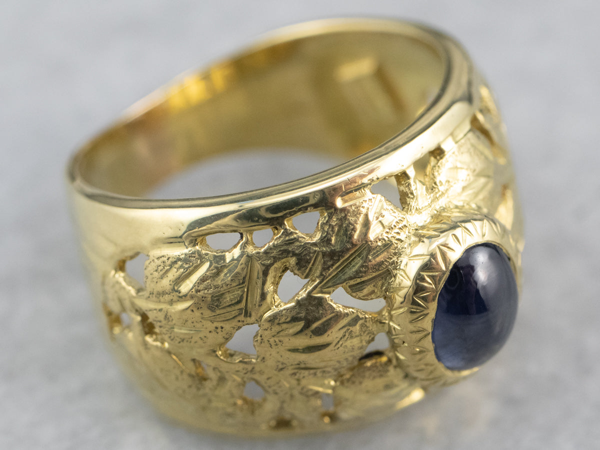 Botanical Sapphire Cabochon Solitaire Ring