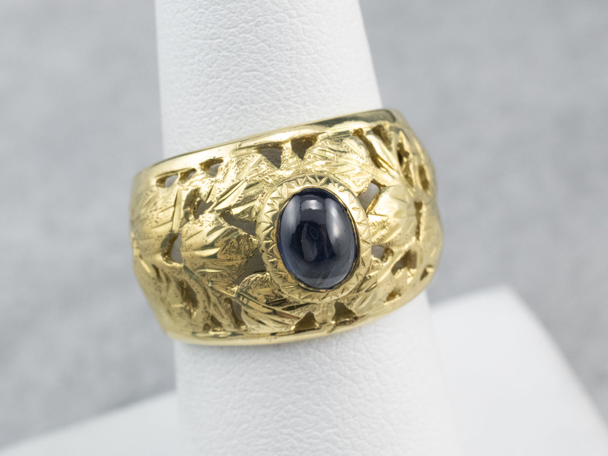 Botanical Sapphire Cabochon Solitaire Ring