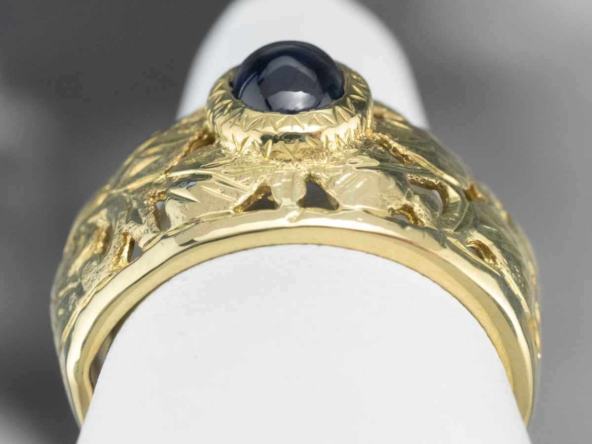 Botanical Sapphire Cabochon Solitaire Ring