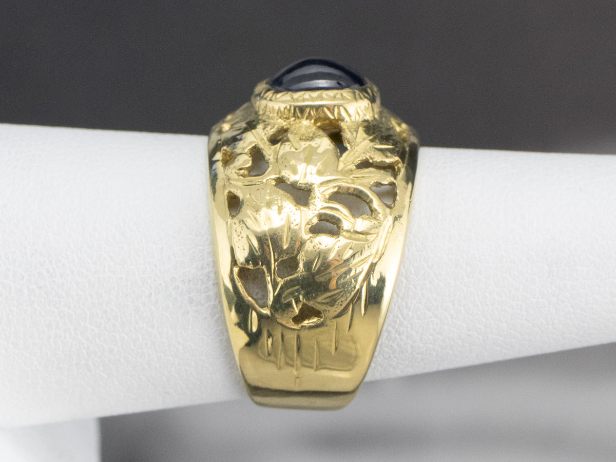 Botanical Sapphire Cabochon Solitaire Ring