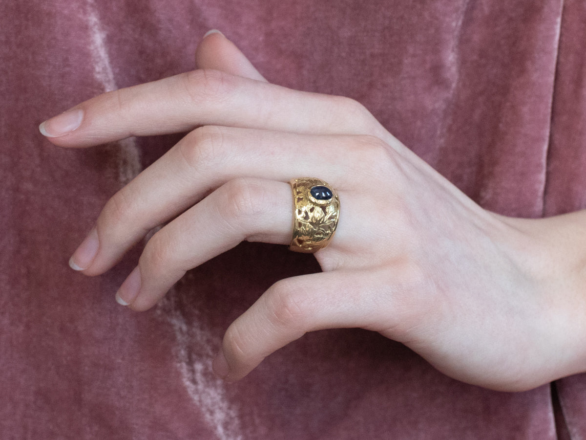 Botanical Sapphire Cabochon Solitaire Ring