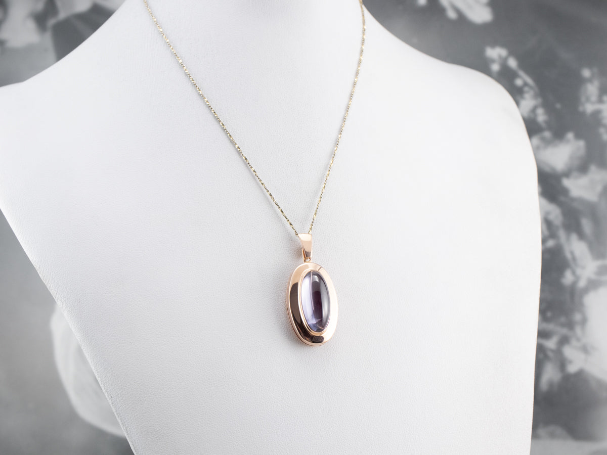 Purple Glass Cabochon Rose Gold Pendant