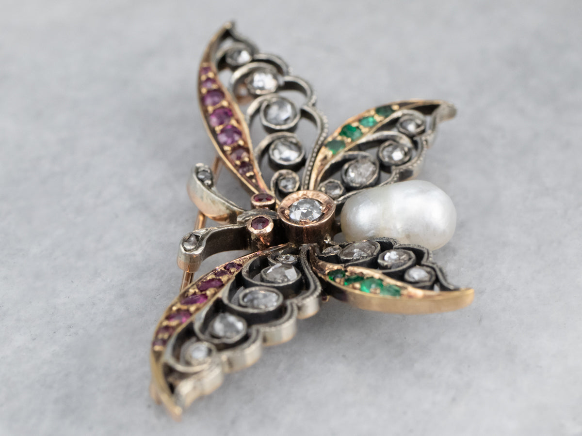 Art Nouveau Gemstone Butterfly Brooch
