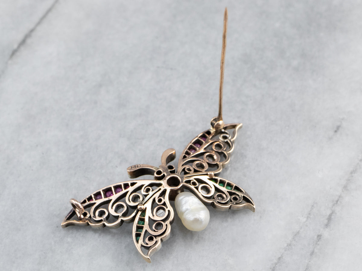 Art Nouveau Gemstone Butterfly Brooch