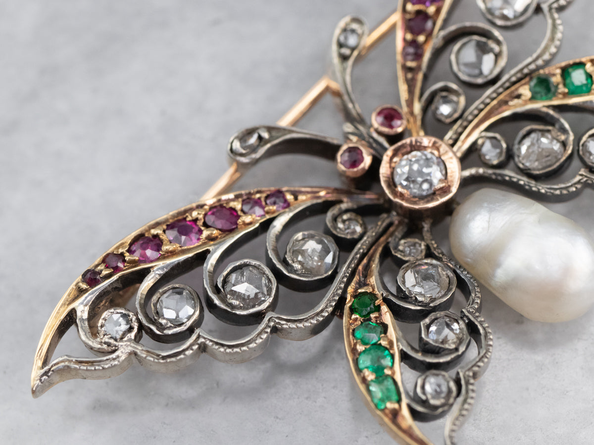 Art Nouveau Gemstone Butterfly Brooch