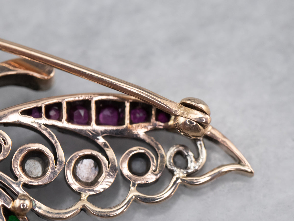 Art Nouveau Gemstone Butterfly Brooch
