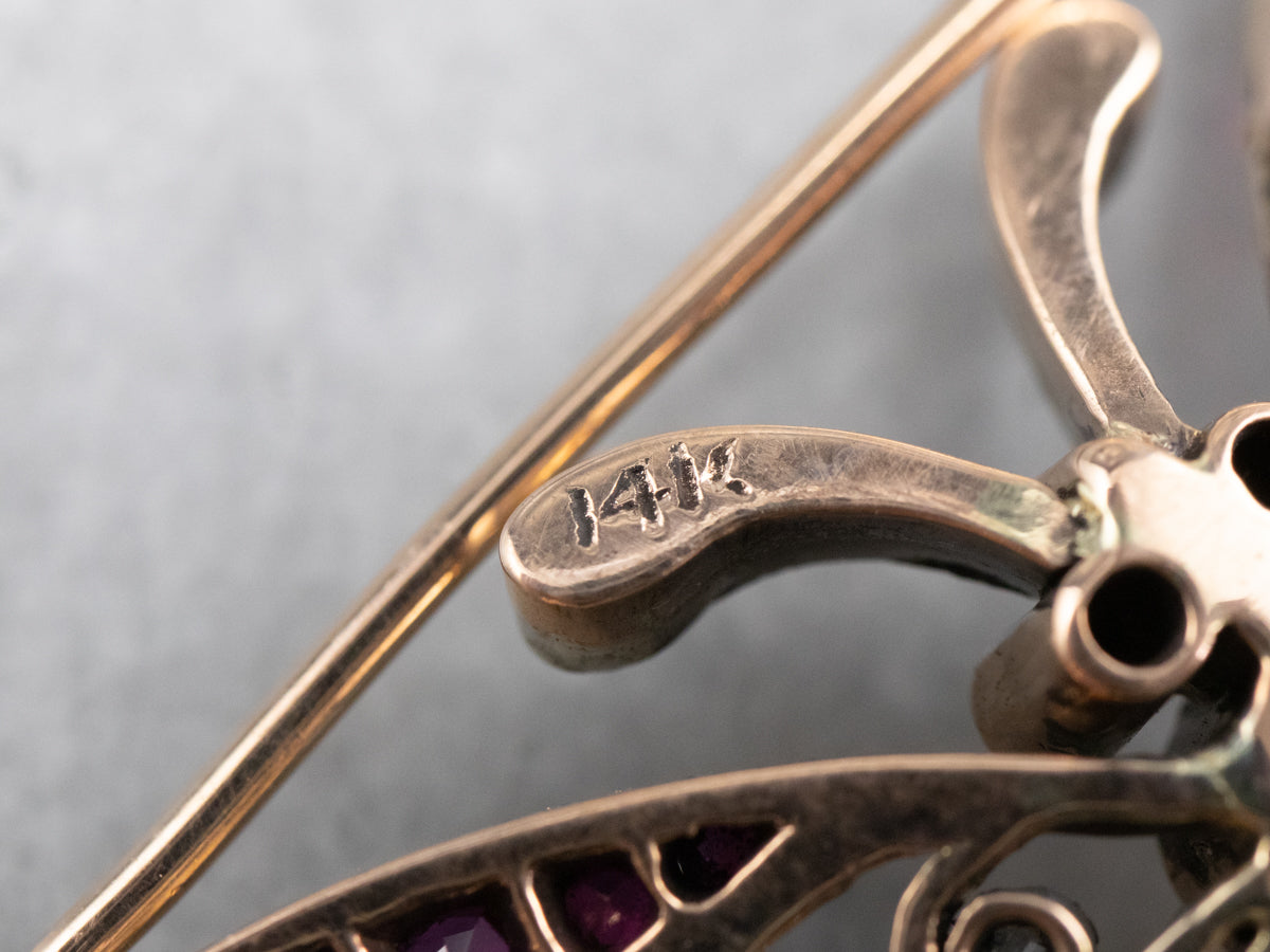 Art Nouveau Gemstone Butterfly Brooch