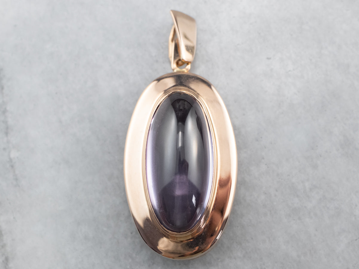 Purple Glass Cabochon Rose Gold Pendant