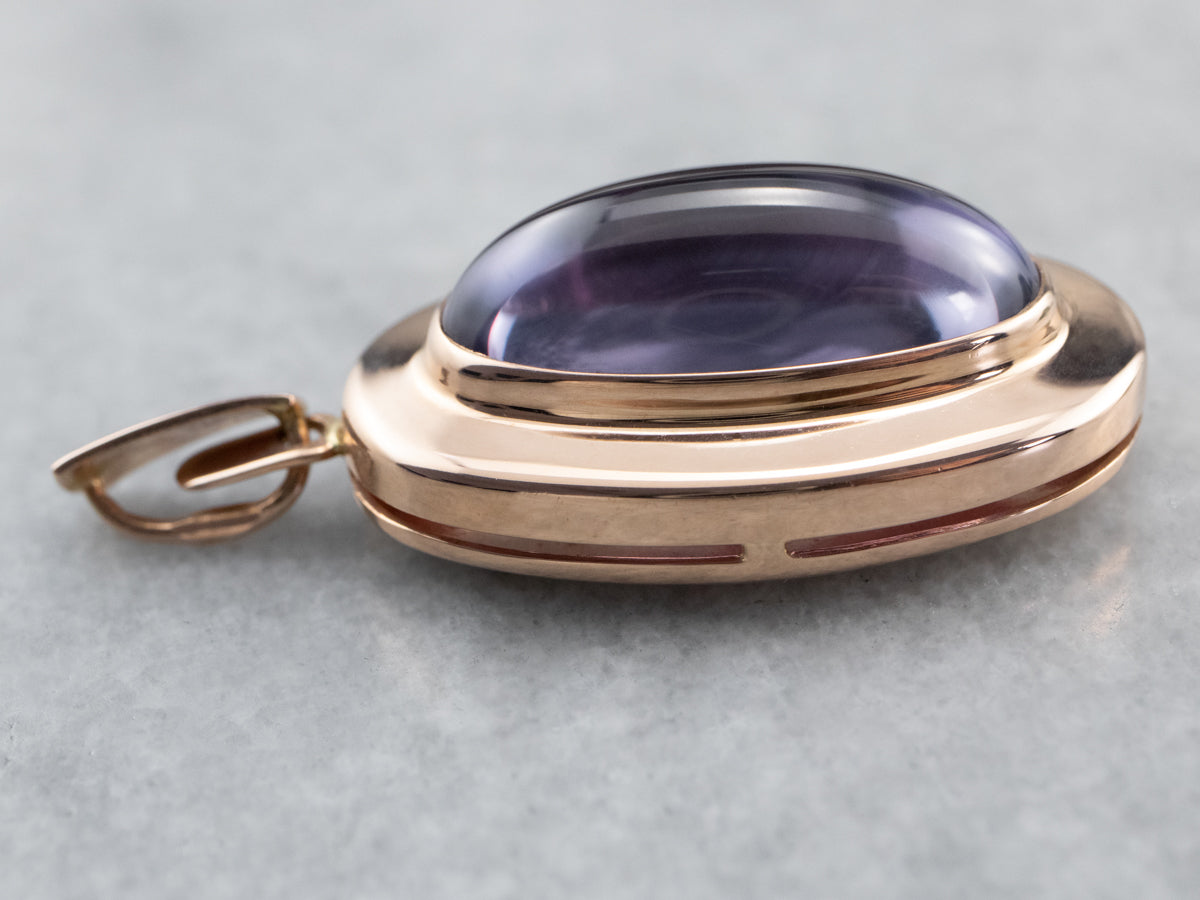 Purple Glass Cabochon Rose Gold Pendant