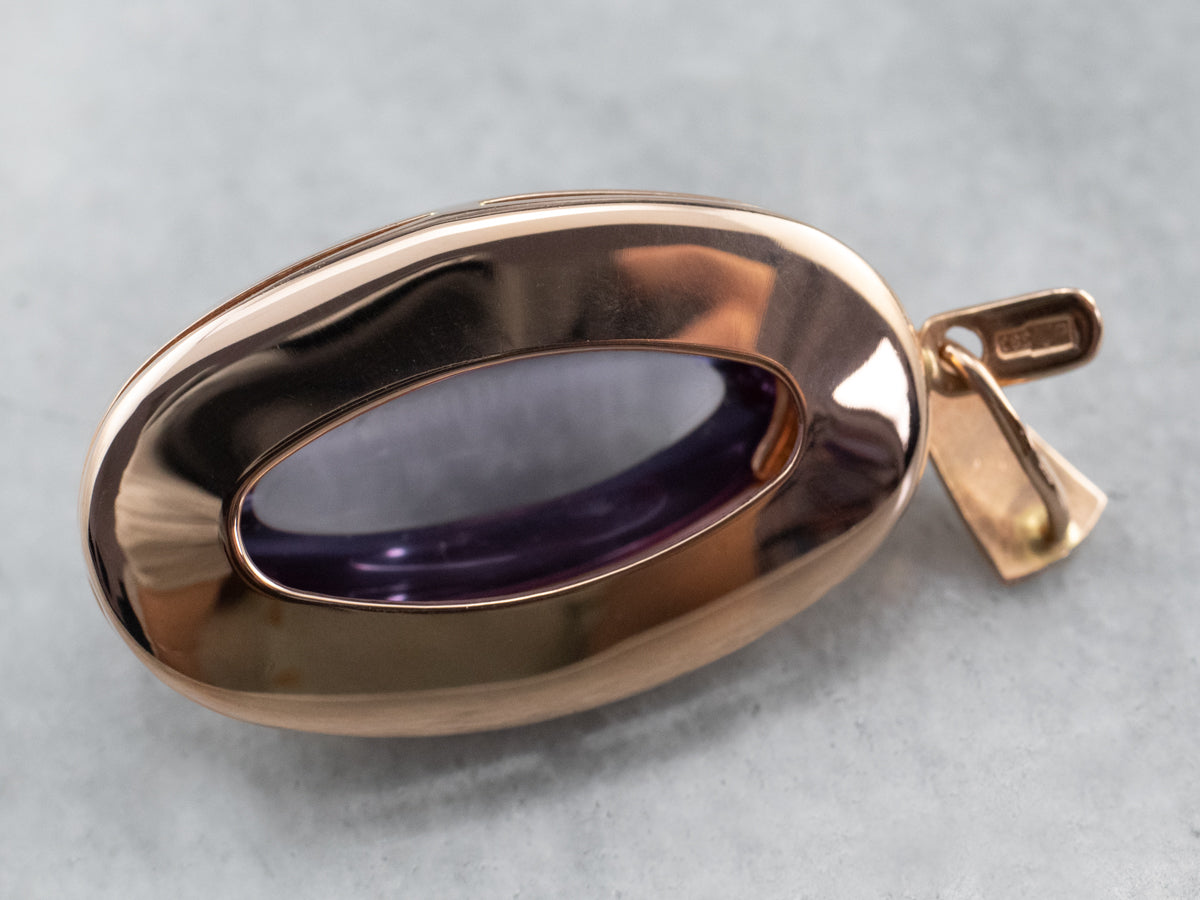 Purple Glass Cabochon Rose Gold Pendant