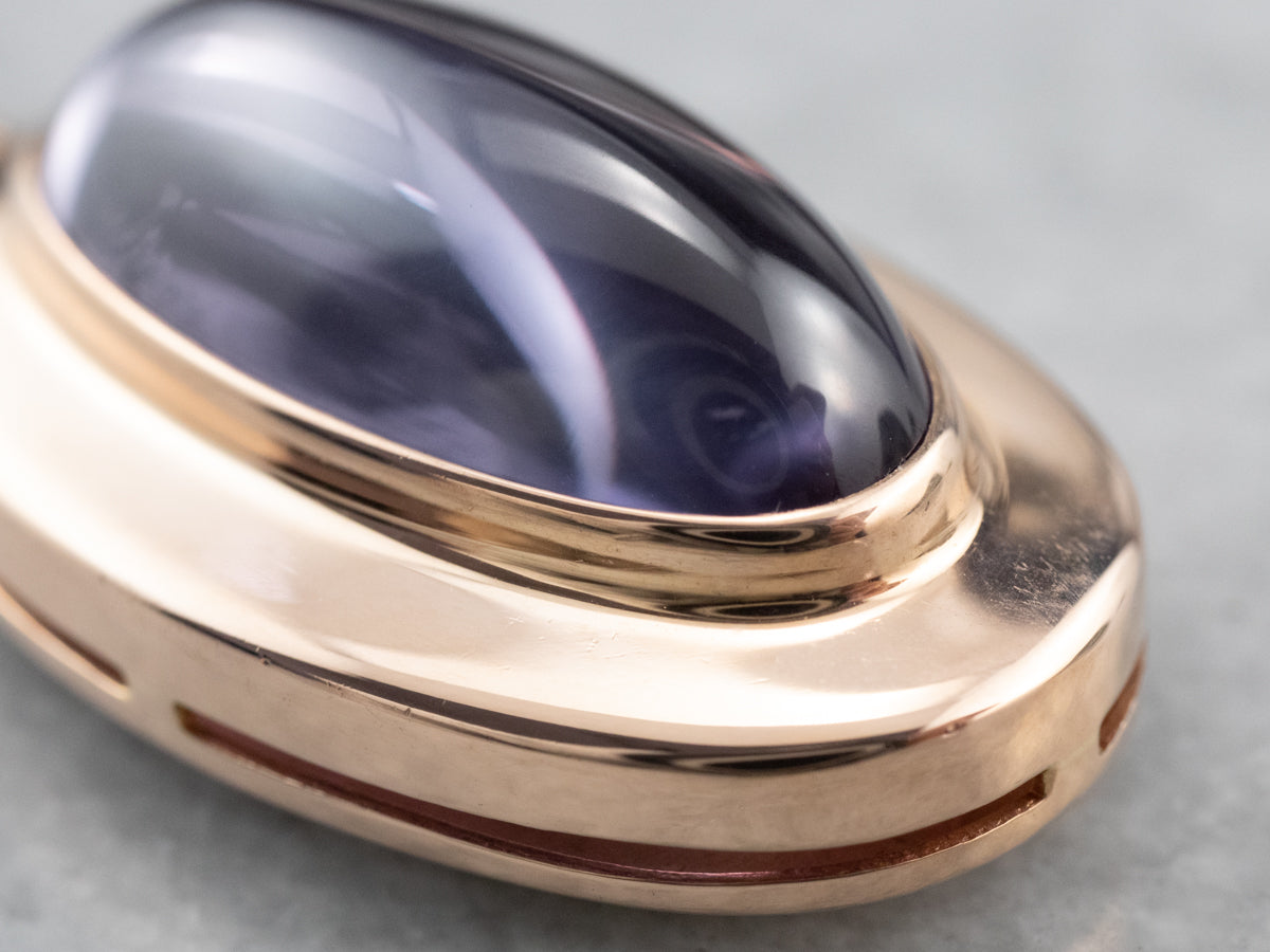 Purple Glass Cabochon Rose Gold Pendant