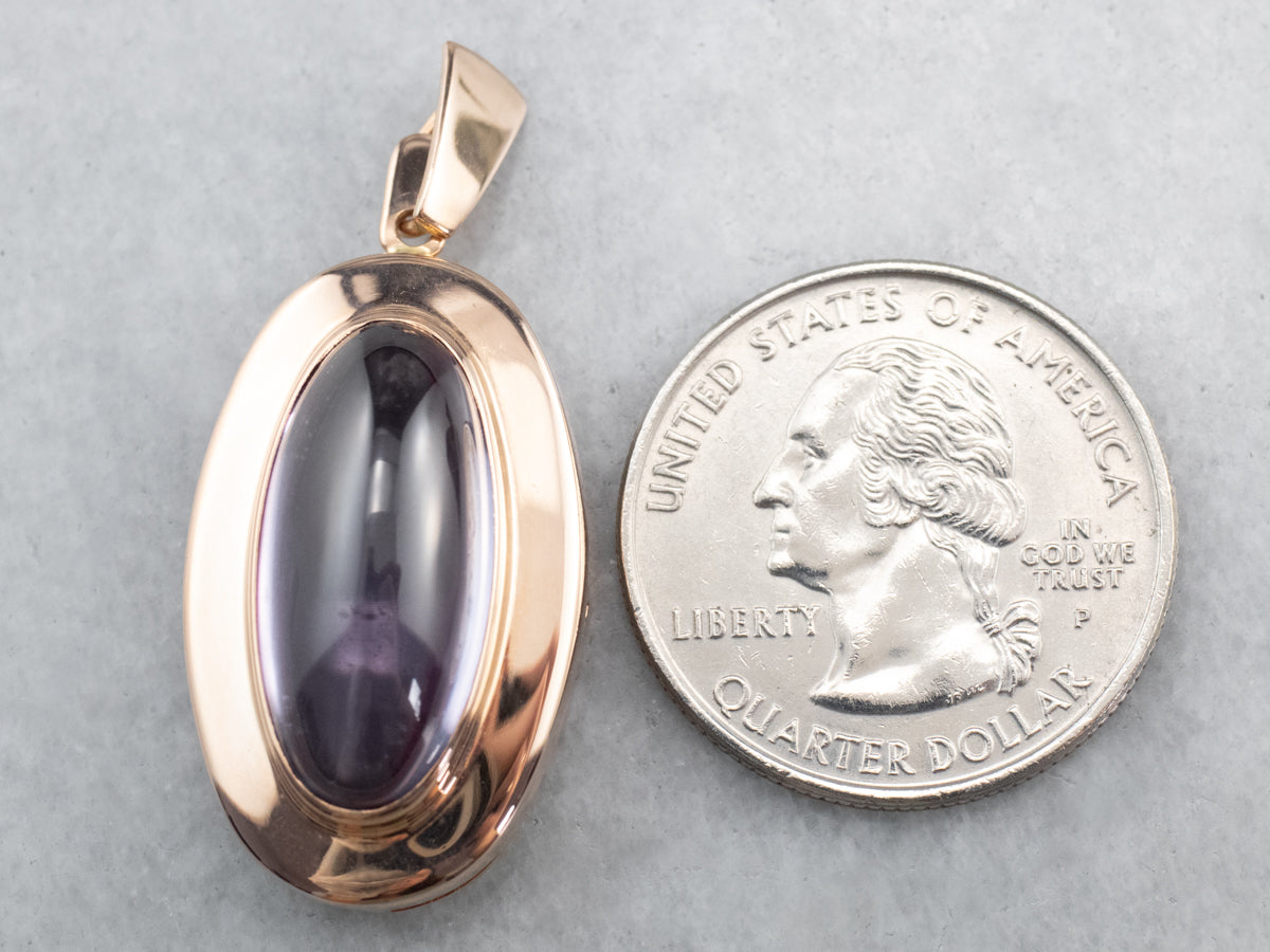 Purple Glass Cabochon Rose Gold Pendant