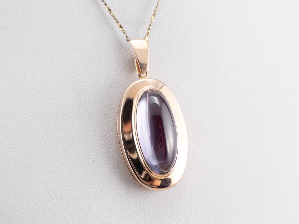 Purple Glass Cabochon Rose Gold Pendant