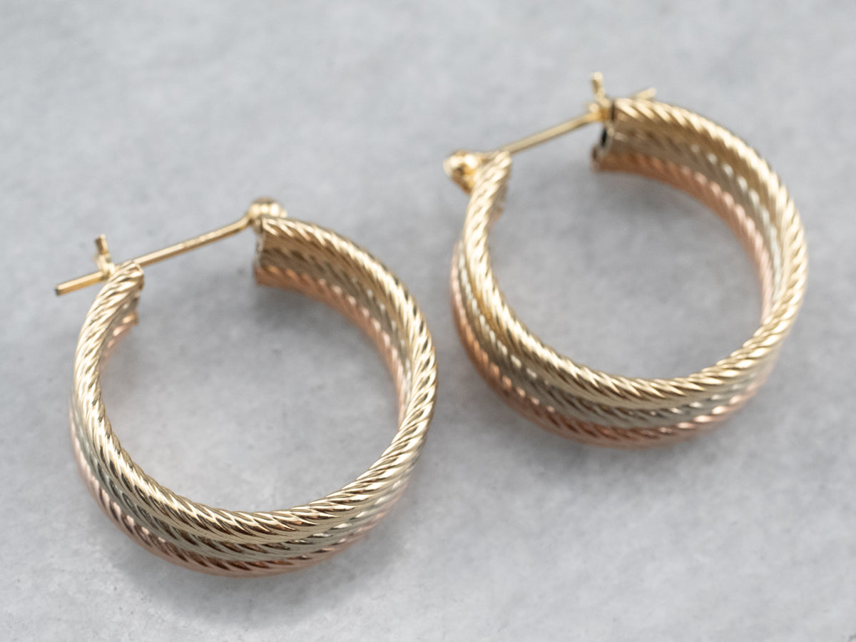 Pendientes de aro de oro tricolor