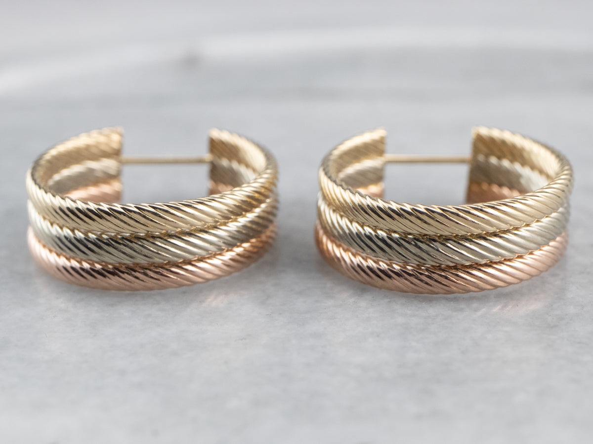 Pendientes de aro de oro tricolor