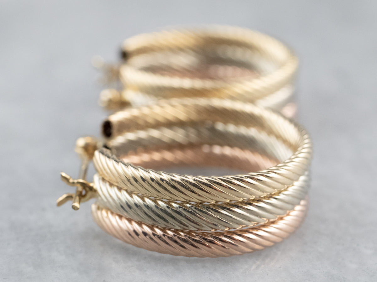 Pendientes de aro de oro tricolor