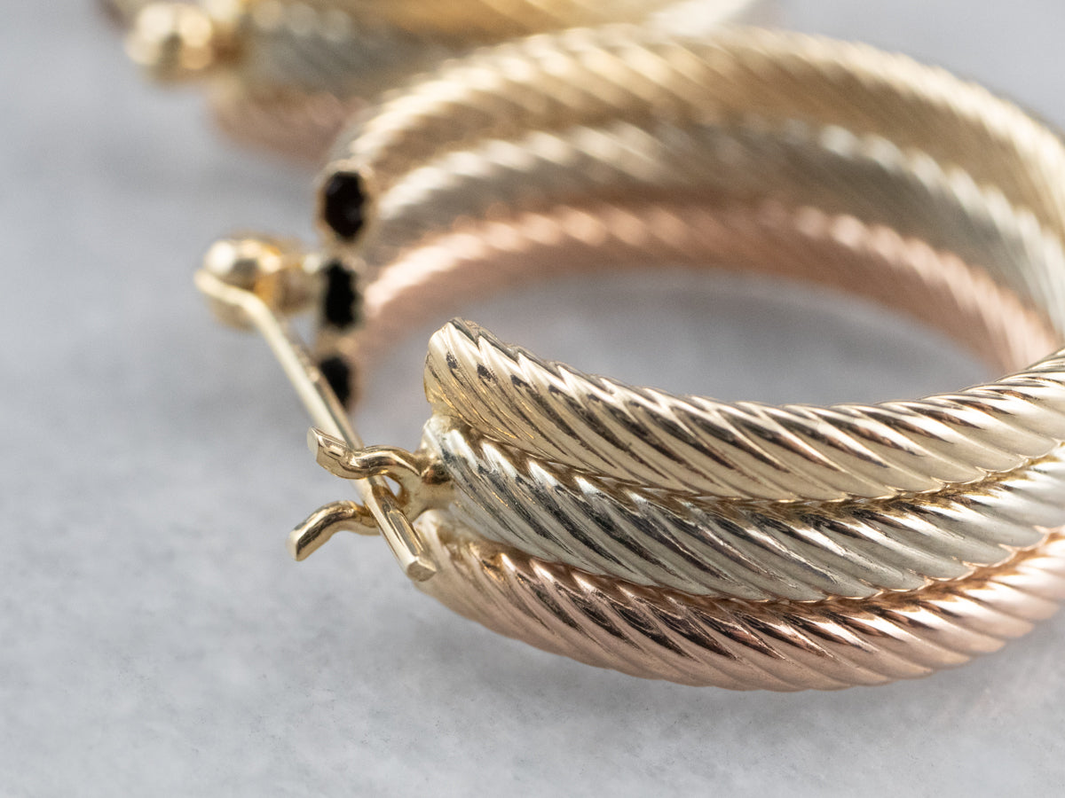 Pendientes de aro de oro tricolor