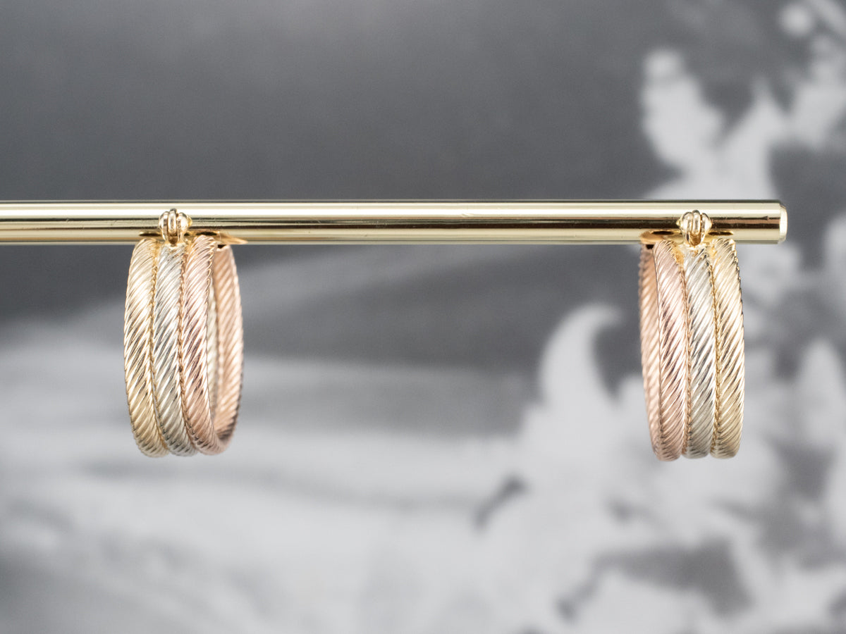 Pendientes de aro de oro tricolor