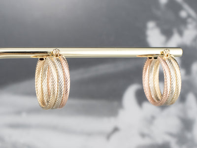 Tri-Color Gold Hoop Earrings