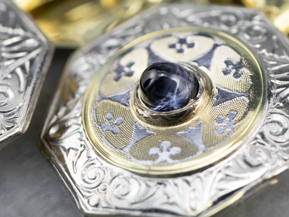 Art Deco Sapphire Cabochon Cufflinks