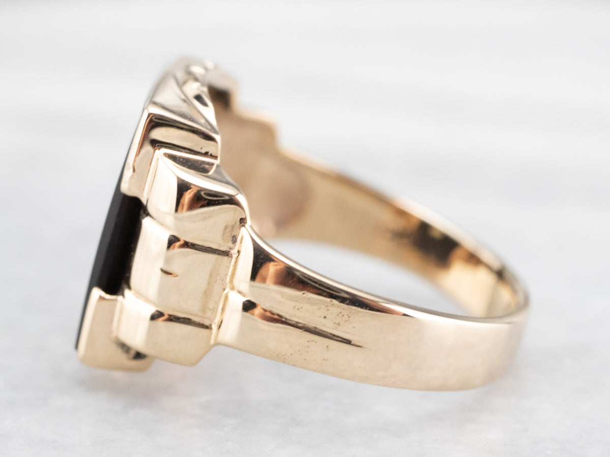 Vintage "F" Onyx and Enamel Signet Ring