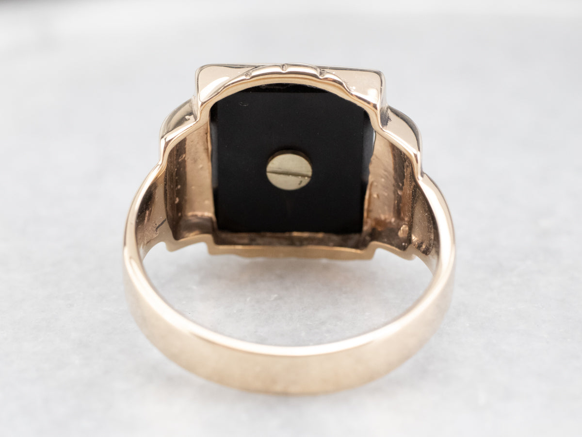 Vintage "F" Onyx and Enamel Signet Ring