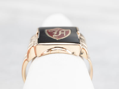 Vintage "F" Onyx and Enamel Signet Ring