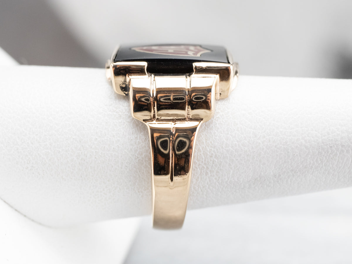 Vintage "F" Onyx and Enamel Signet Ring