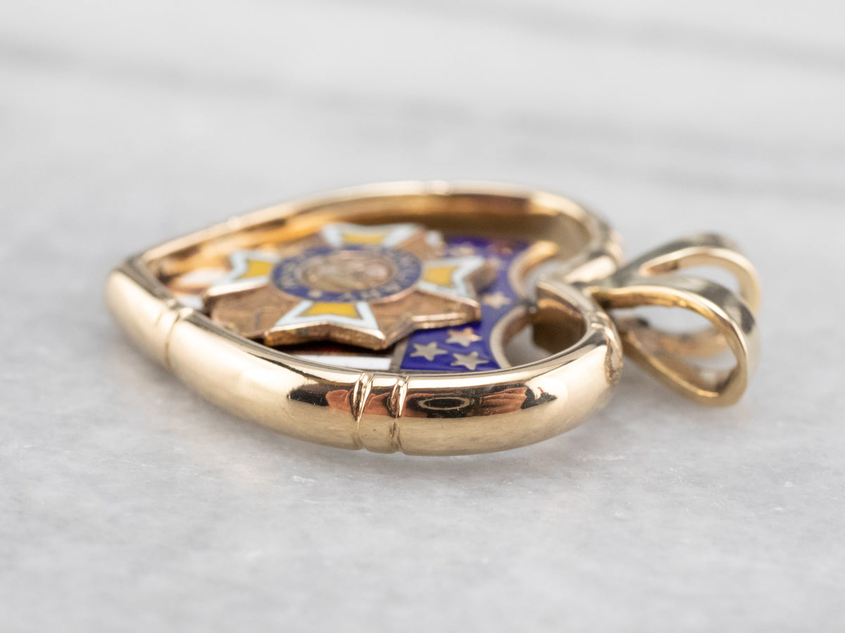 Auxiliary VFW Gold and Enamel Shield Heart Pendant