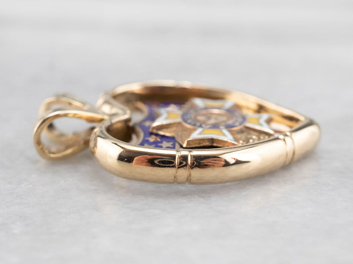 Auxiliary VFW Gold and Enamel Shield Heart Pendant