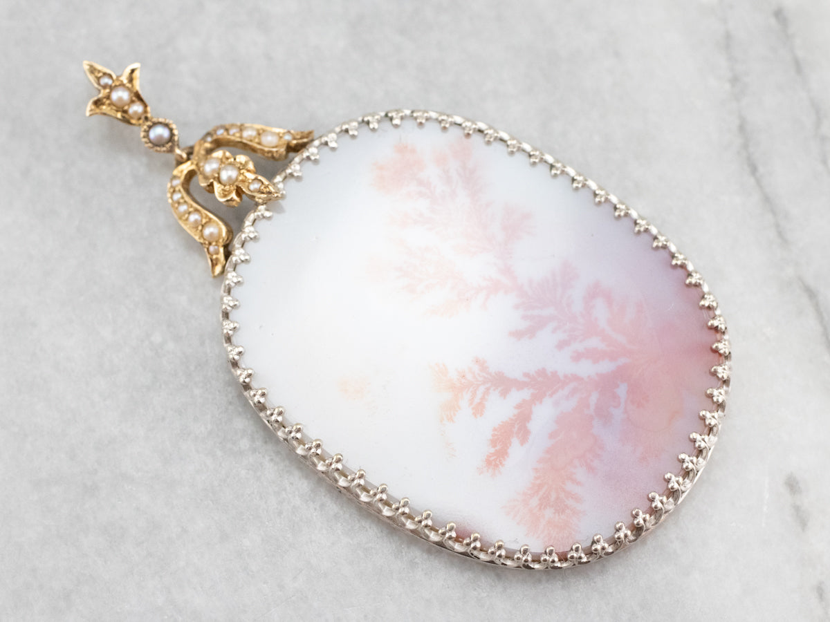 Dendritic Agate and Seed Pearl Pendant