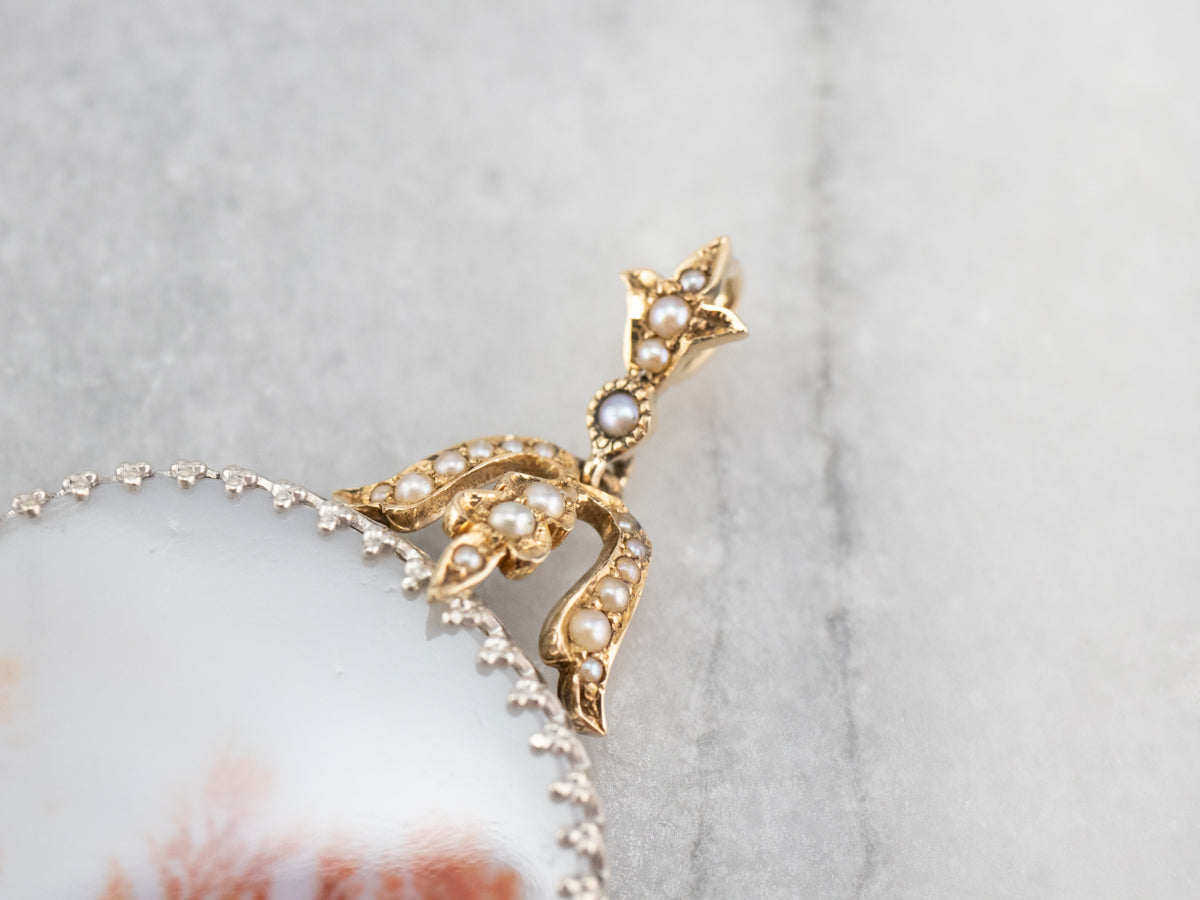 Dendritic Agate and Seed Pearl Pendant