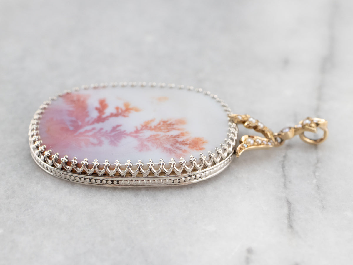Dendritic Agate and Seed Pearl Pendant
