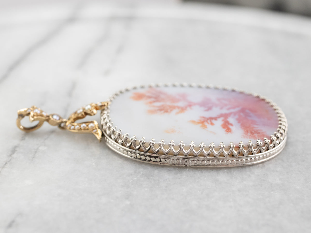 Dendritic Agate and Seed Pearl Pendant