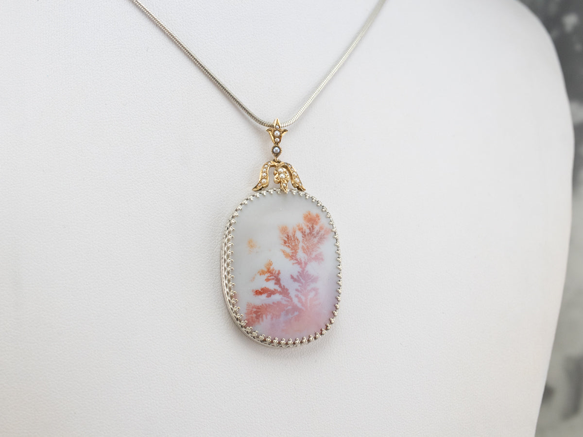 Dendritic Agate and Seed Pearl Pendant