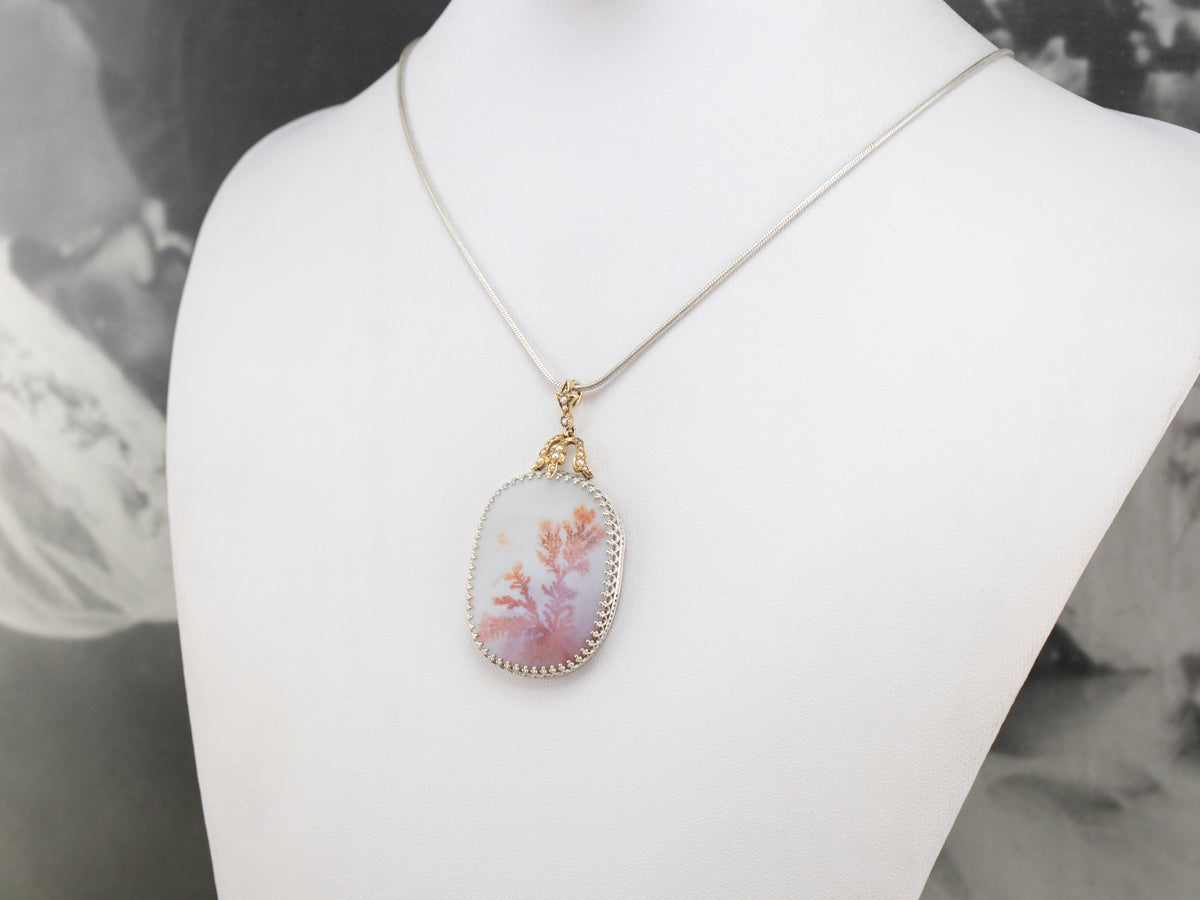 Dendritic Agate and Seed Pearl Pendant