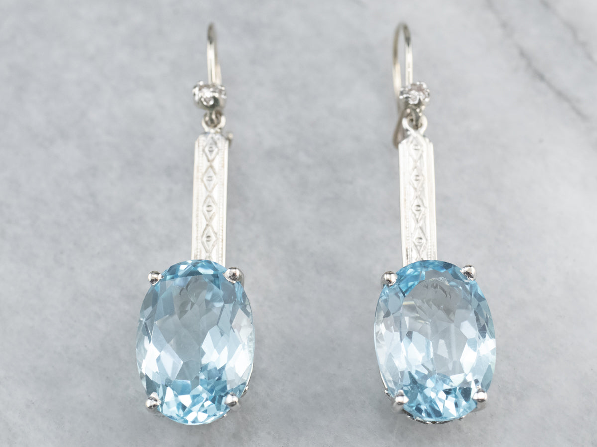 Blue Topaz and Diamond Drop Earrings