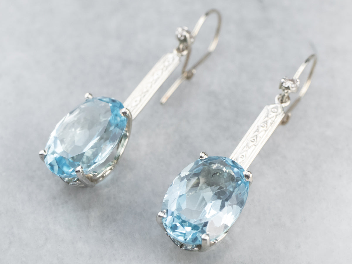 Blue Topaz and Diamond Drop Earrings