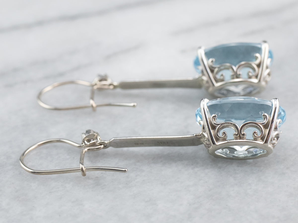 Blue Topaz and Diamond Drop Earrings