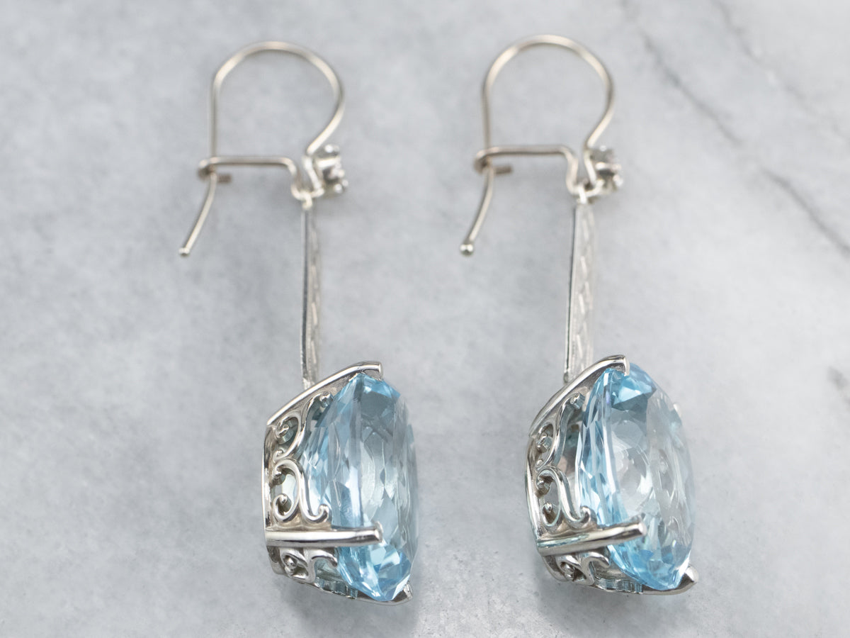 Blue Topaz and Diamond Drop Earrings